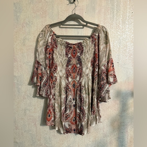 Vintage America Tops - Vintage America Multicolor Paisley Off Or On The Shoulder Smocked Blouse, Sz Lg